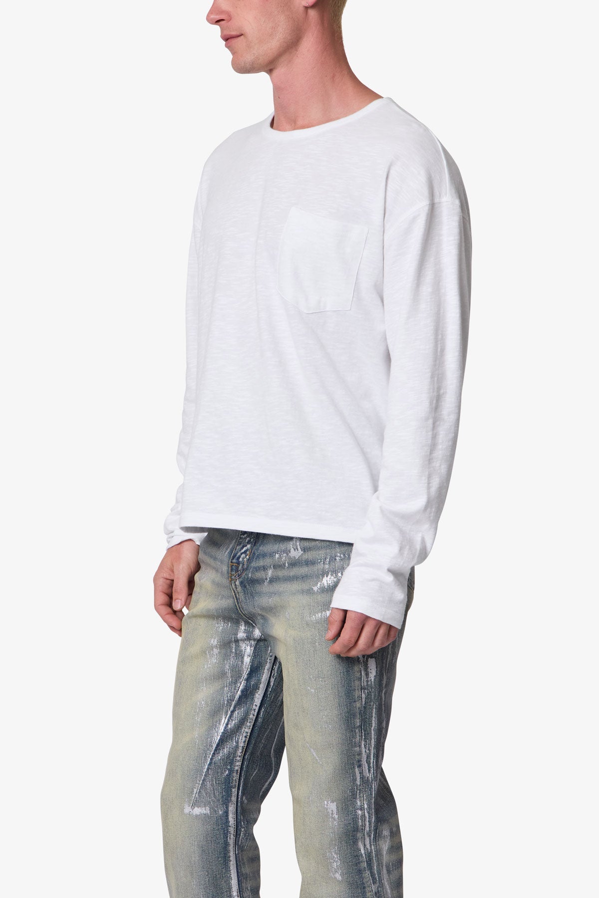 Slouchy Pocket L/S Tee - White