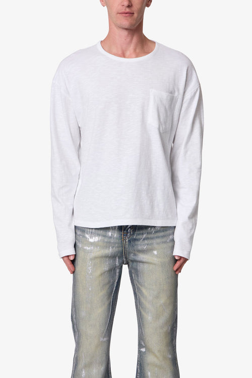 Slouchy Pocket L/S Tee - White