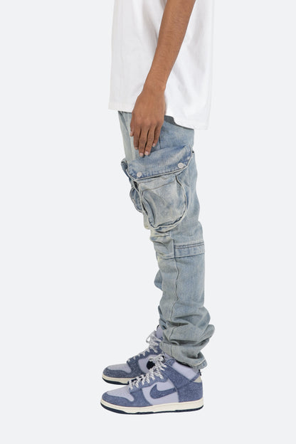Snap Denim Cargo Pants - Vintage Blue