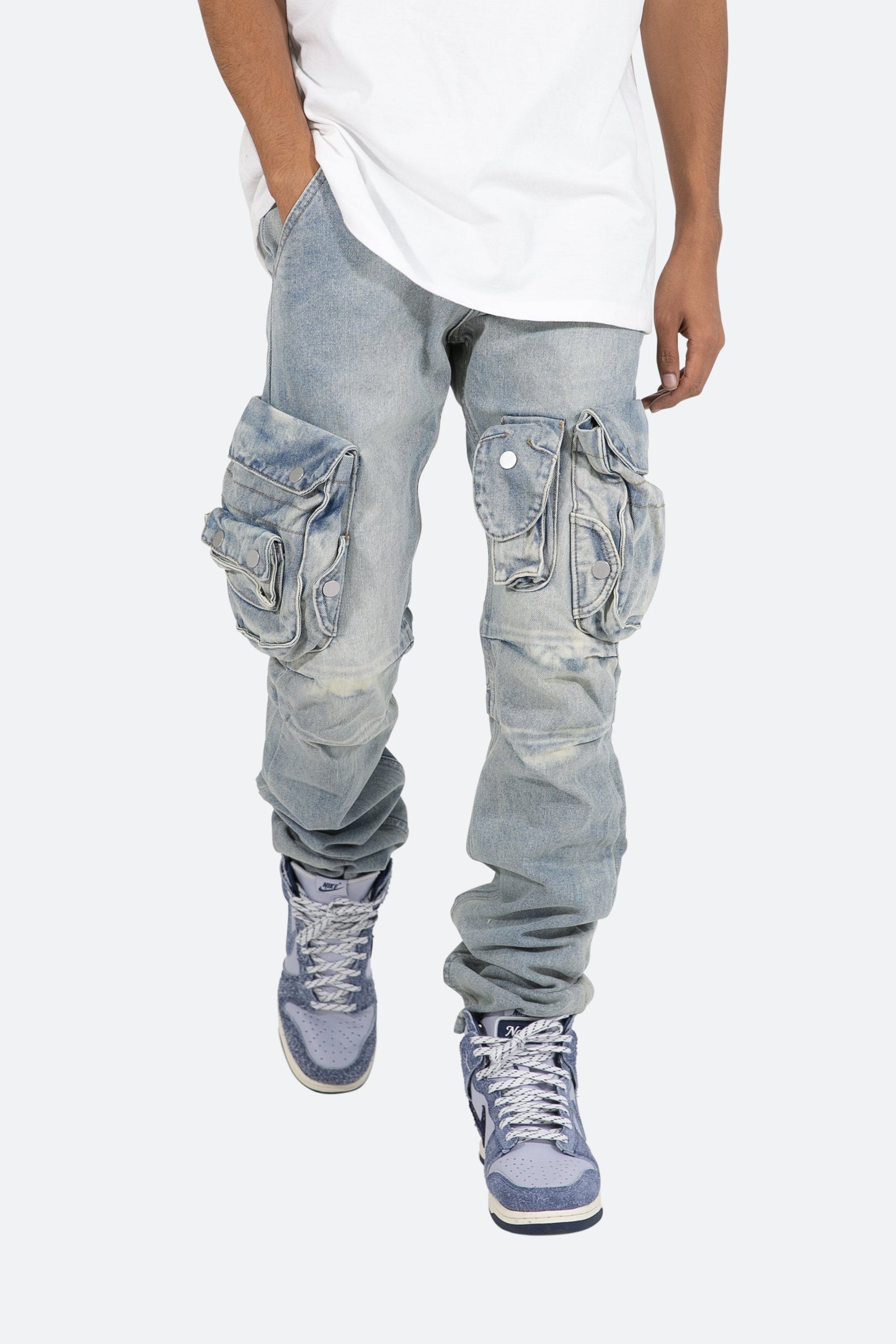 Snap Denim Cargo Pants - Vintage Blue