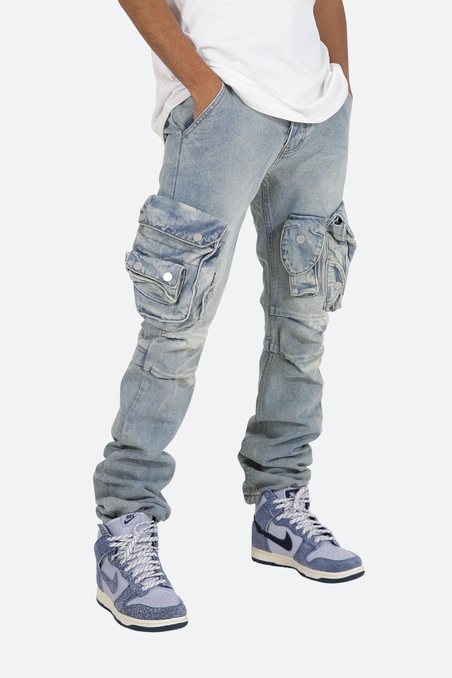 Snap Denim Cargo Pants - Vintage Blue