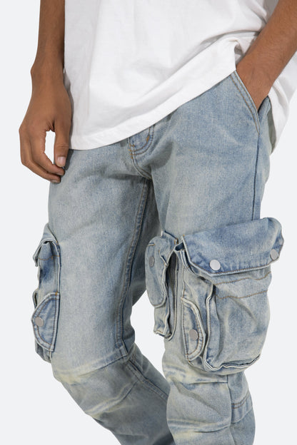 Snap Denim Cargo Pants - Vintage Blue