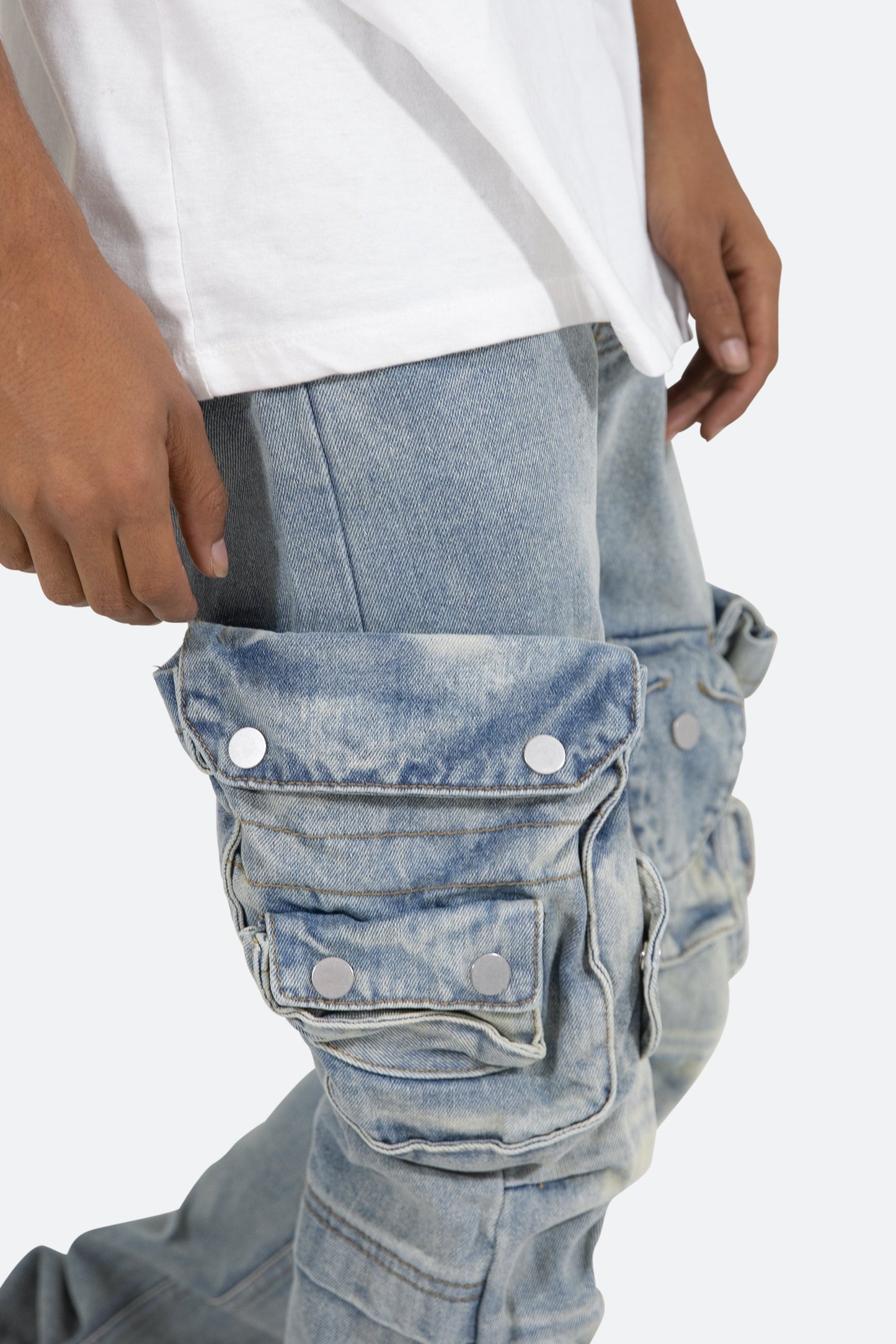 Snap Denim Cargo Pants - Vintage Blue