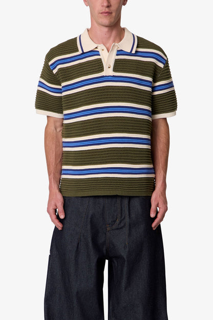 Striped Knit S/S Polo Shirt - Multi