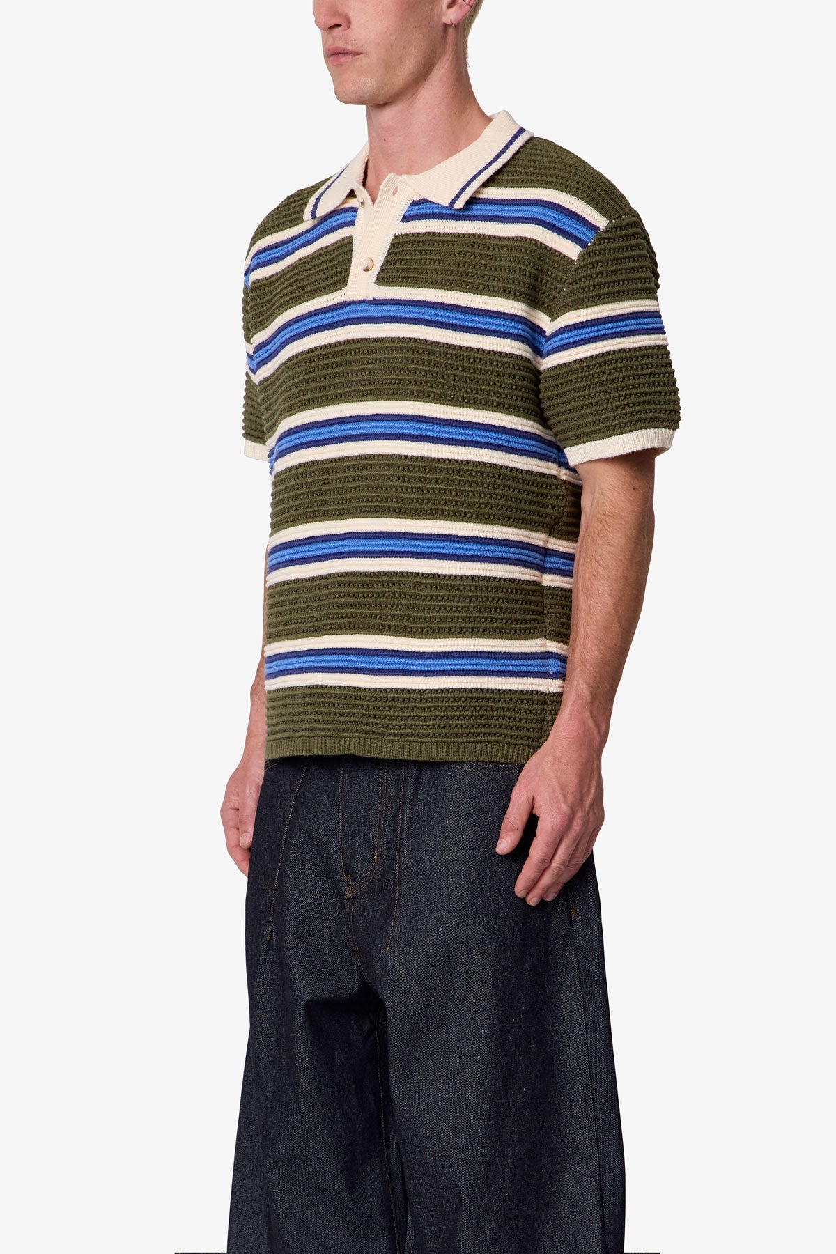 Striped Knit S/S Polo Shirt - Multi