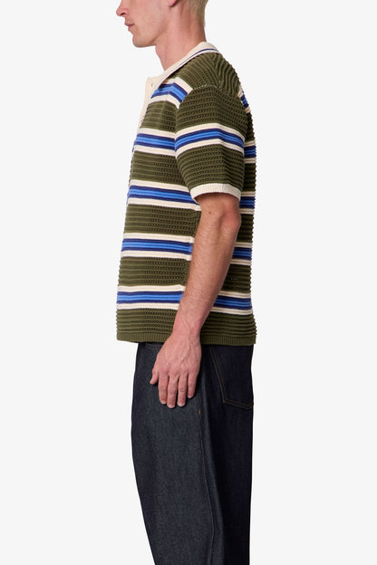 Striped Knit S/S Polo Shirt - Multi