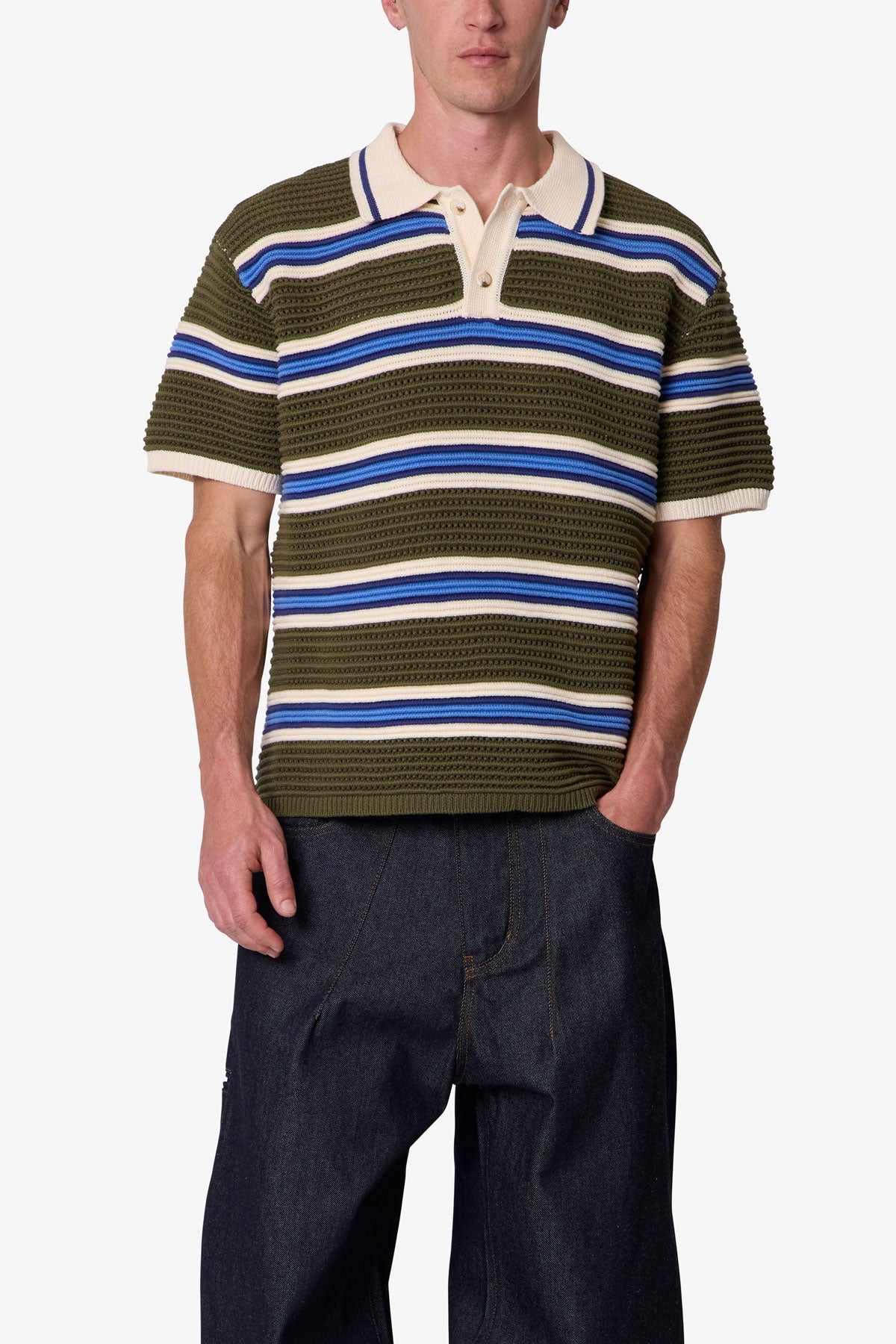 Striped Knit S/S Polo Shirt - Multi