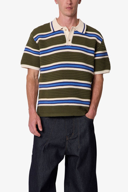 Striped Knit S/S Polo Shirt - Multi