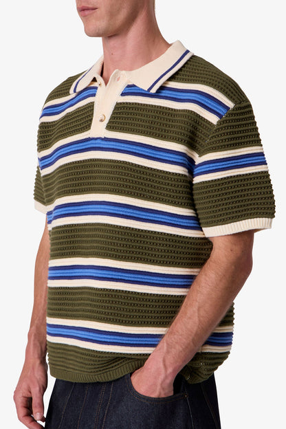 Striped Knit S/S Polo Shirt - Multi