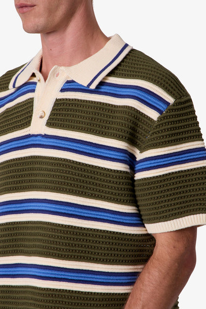 Striped Knit S/S Polo Shirt - Multi