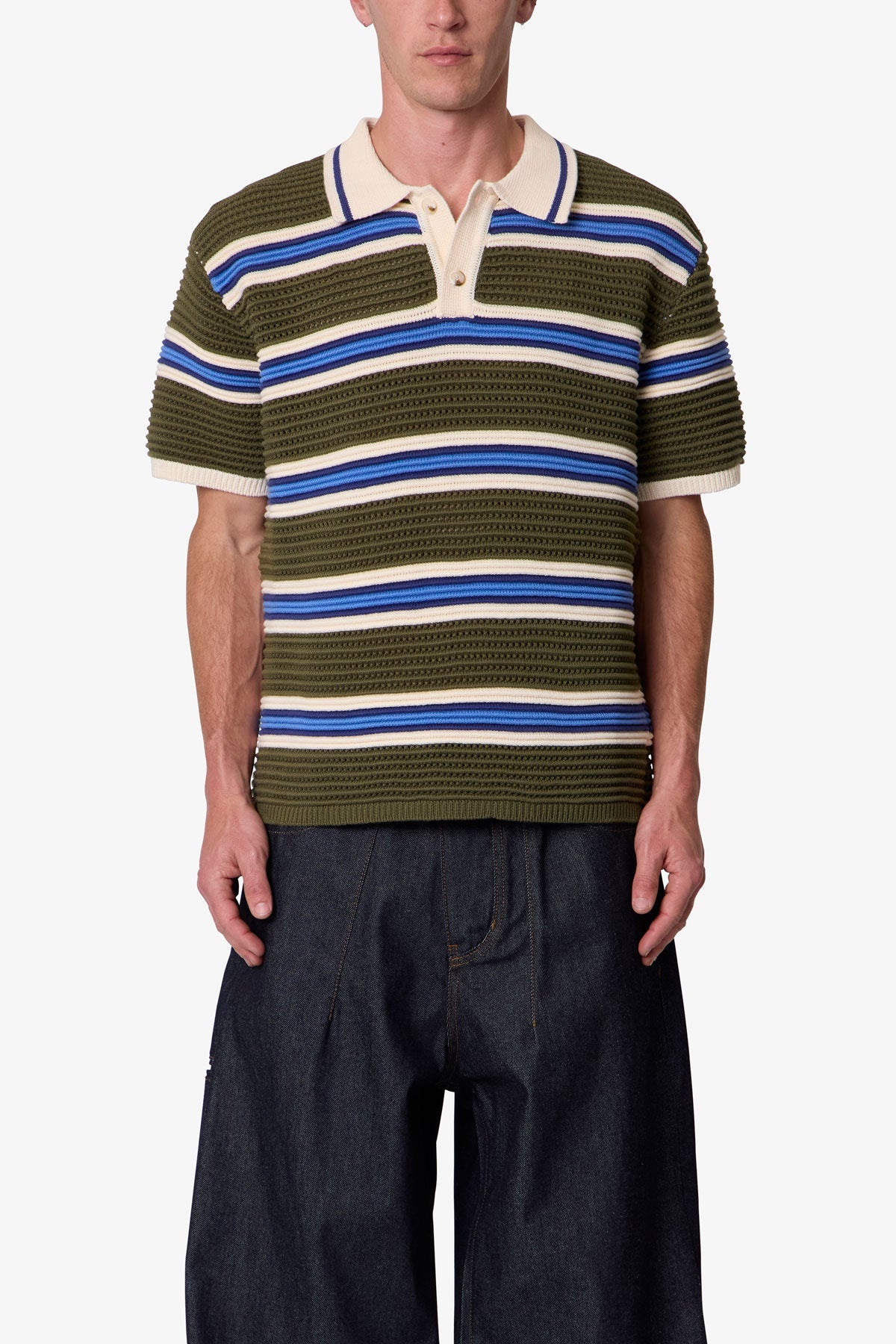 Striped Knit S/S Polo Shirt - Multi