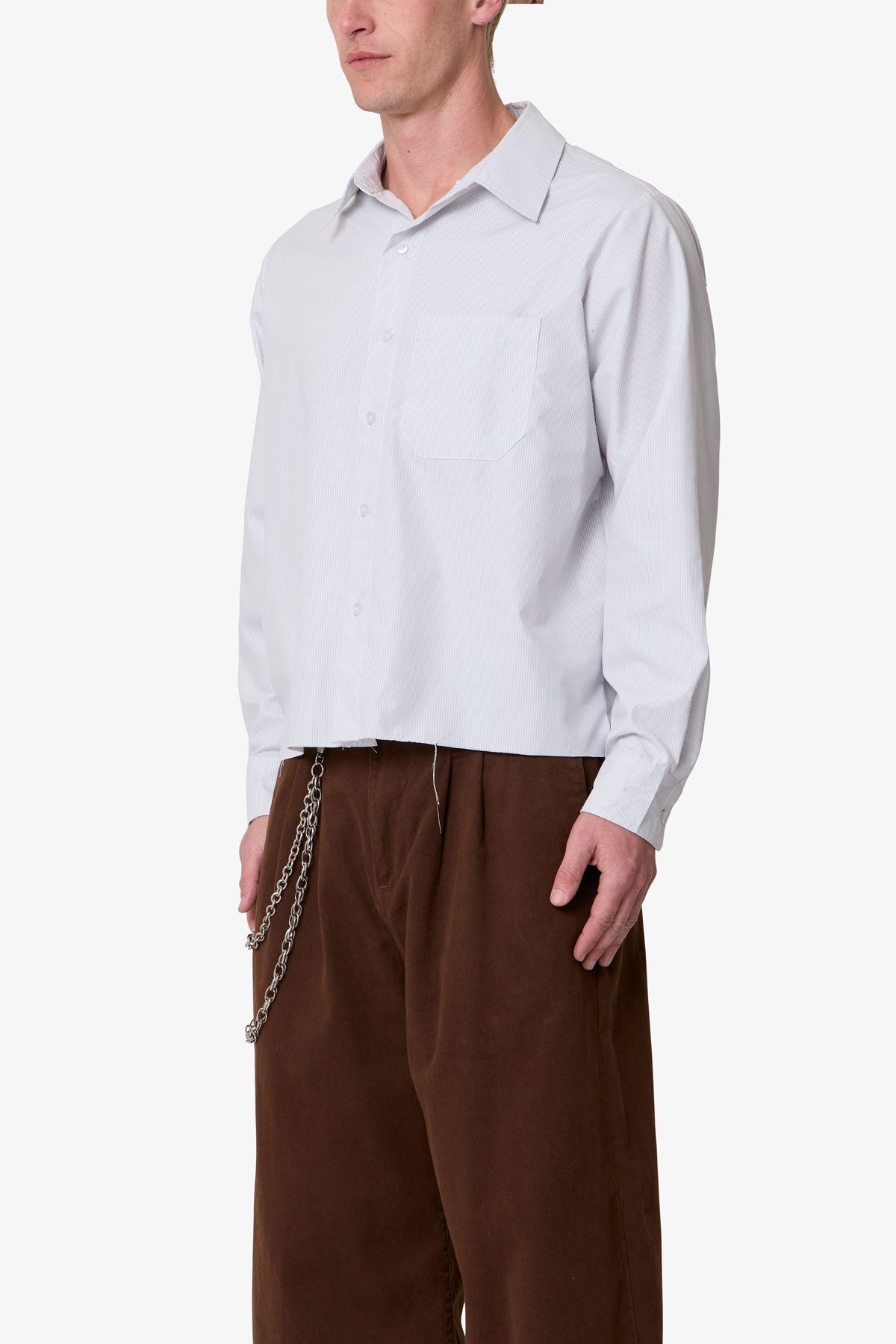 Striped L/S Button Up Shirt - Grey/White