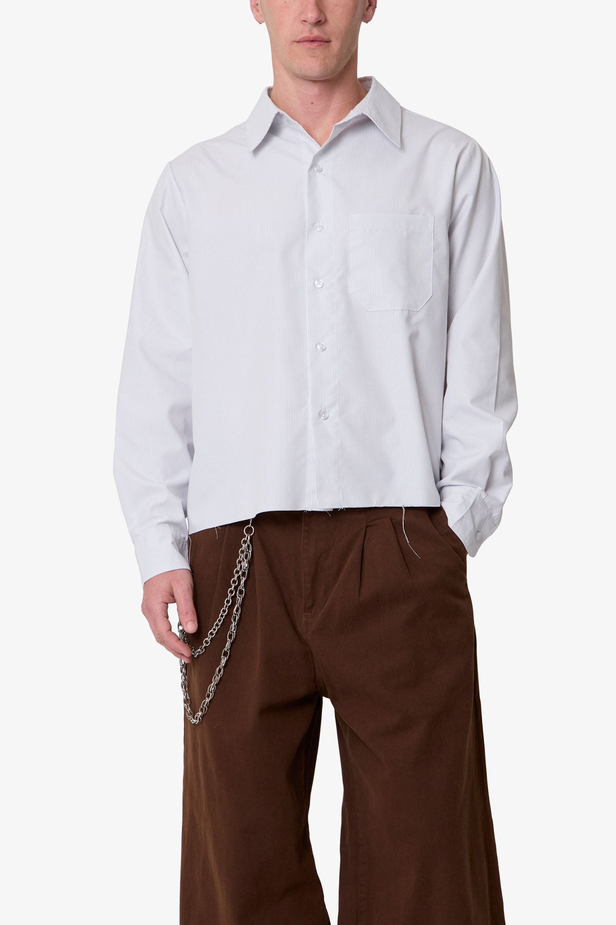 Striped L/S Button Up Shirt - Grey/White