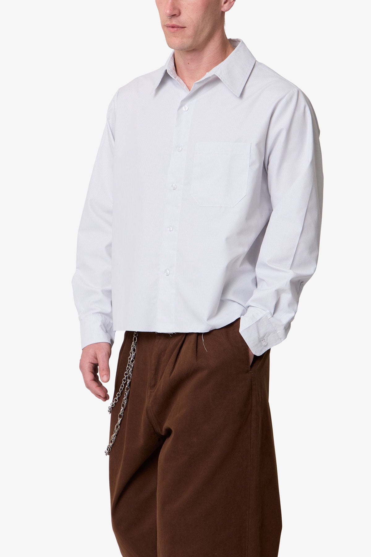 Striped L/S Button Up Shirt - Grey/White