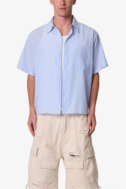 Striped Poplin Cropped S/S Shirt - Blue/White