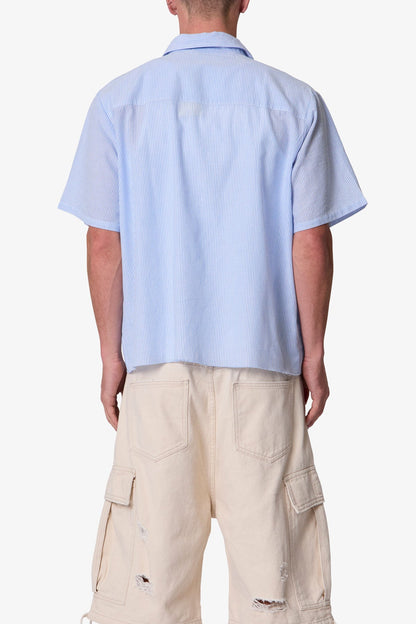 Striped Poplin Cropped S/S Shirt - Blue/White