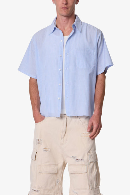 Striped Poplin Cropped S/S Shirt - Blue/White