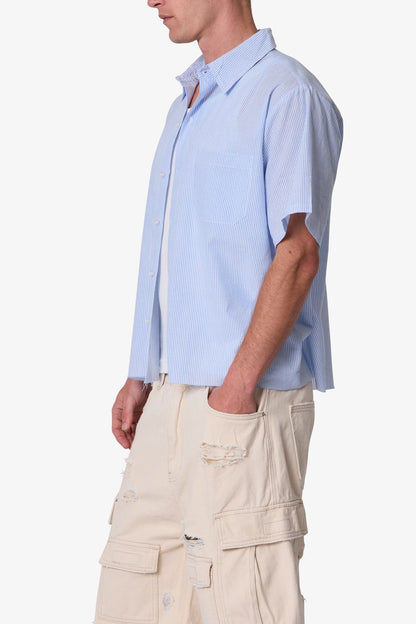 Striped Poplin Cropped S/S Shirt - Blue/White
