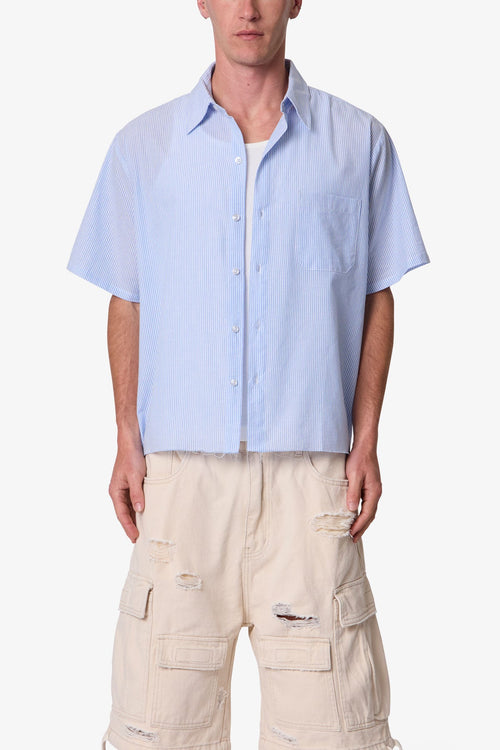 Striped Poplin Cropped S/S Shirt - Blue/White