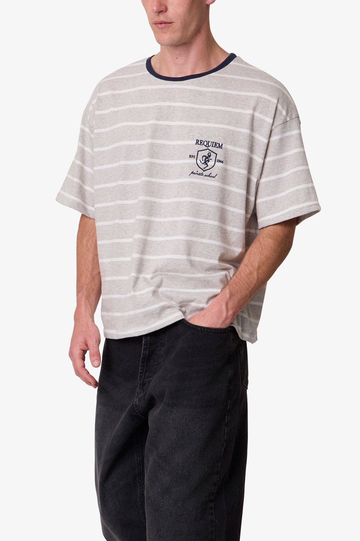 Striped Requiem Tee - Grey/White