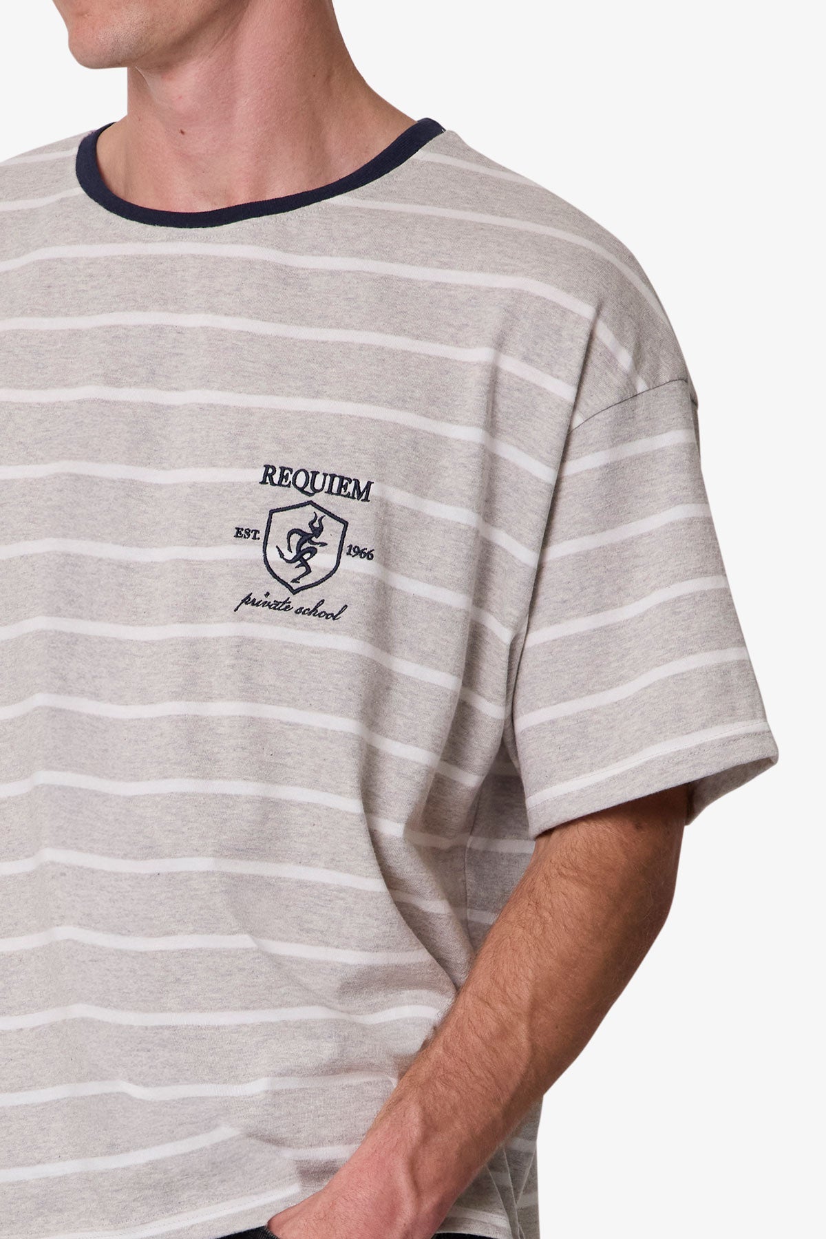 Striped Requiem Tee - Grey/White