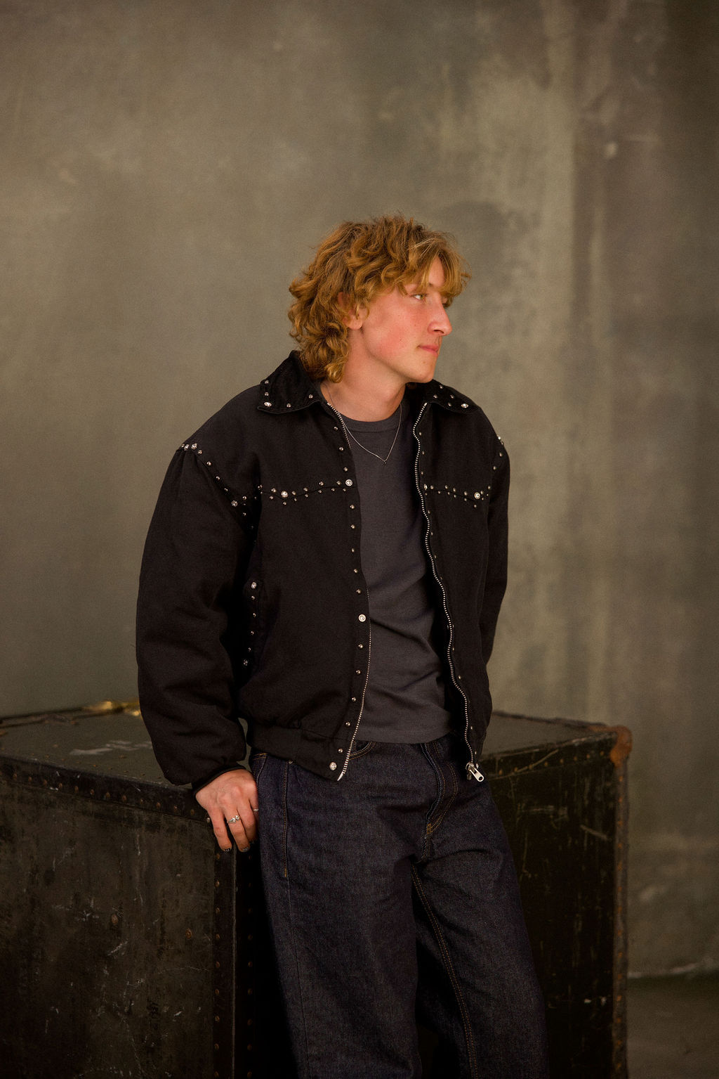 Studded Work Jacket - Washed Black