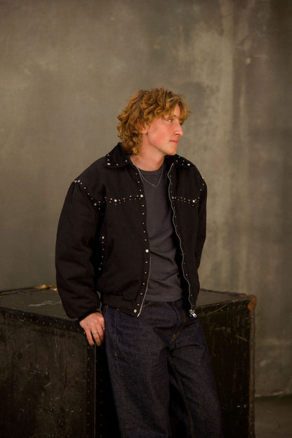 Studded Work Jacket - Washed Black