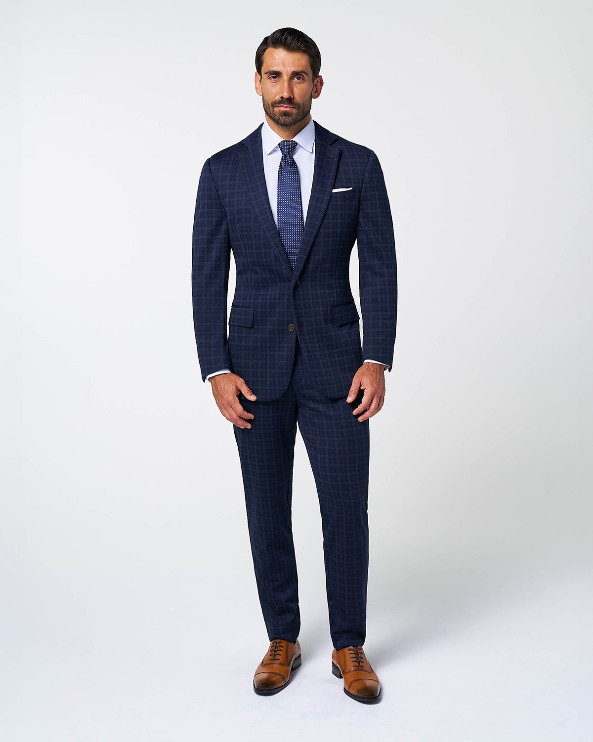 Athletic Fit Stretch Wool Blazer - Blue Plaid