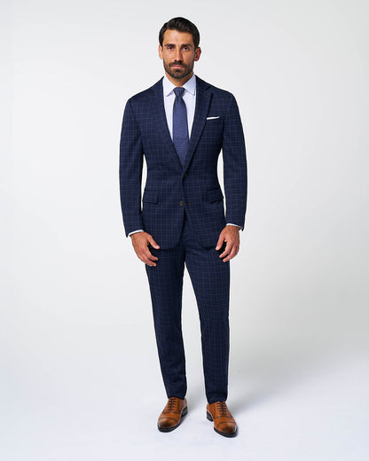Athletic Fit Stretch Wool Blazer - Blue Plaid