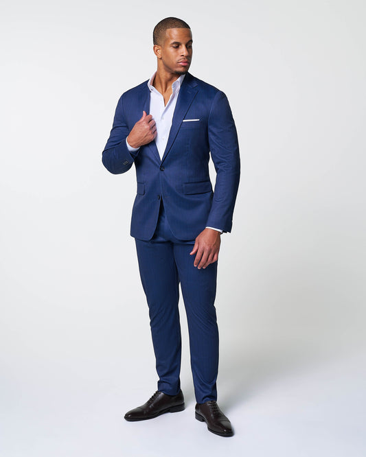 Athletic Fit Stretch Suit - Navy & White Stripe