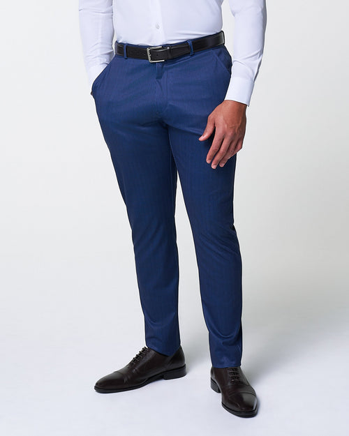 Athletic Fit Stretch Suit Pants - Navy & White Stripe