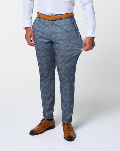 Athletic Fit Stretch Suit - Knit Light Blue, Navy & White Plaid