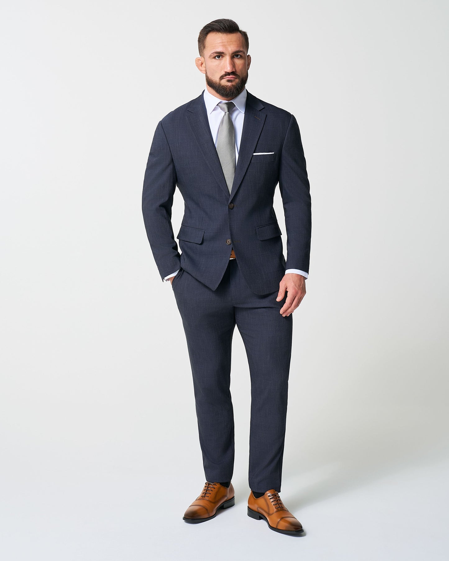 Athletic Fit Stretch Suit Pants - Heathered Midnight Navy