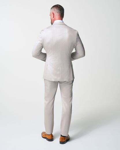 Athletic Fit Stretch Suit - Bone with Tan Stripes