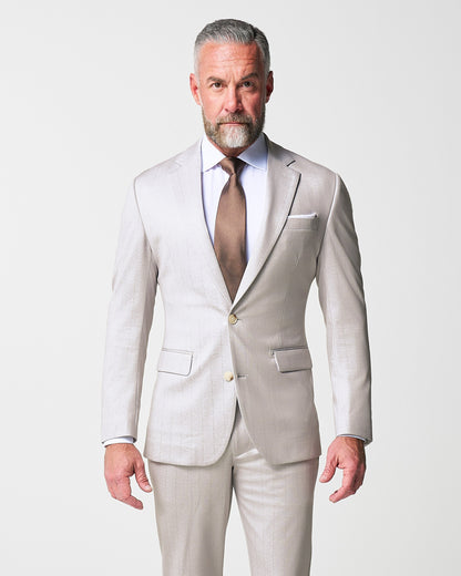 Athletic Fit Stretch Suit - Bone with Tan Stripes