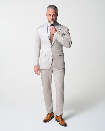 Athletic Fit Stretch Suit - Bone with Tan Stripes