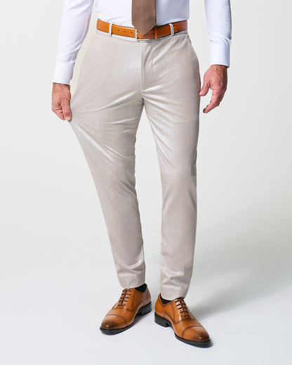 Athletic Fit Stretch Suit - Bone with Tan Stripes