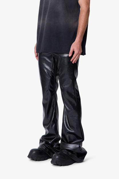 Super Stacked Leather Pants - Black