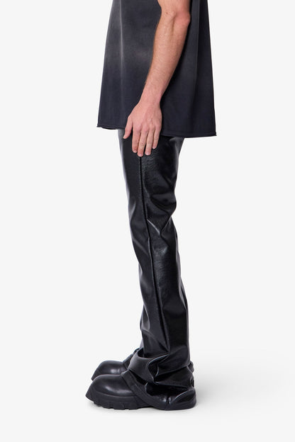 Super Stacked Leather Pants - Black