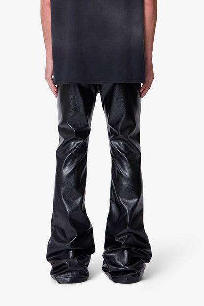 Super Stacked Leather Pants - Black
