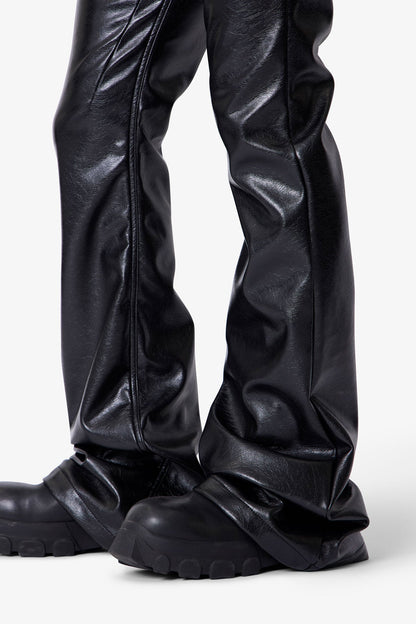 Super Stacked Leather Pants - Black