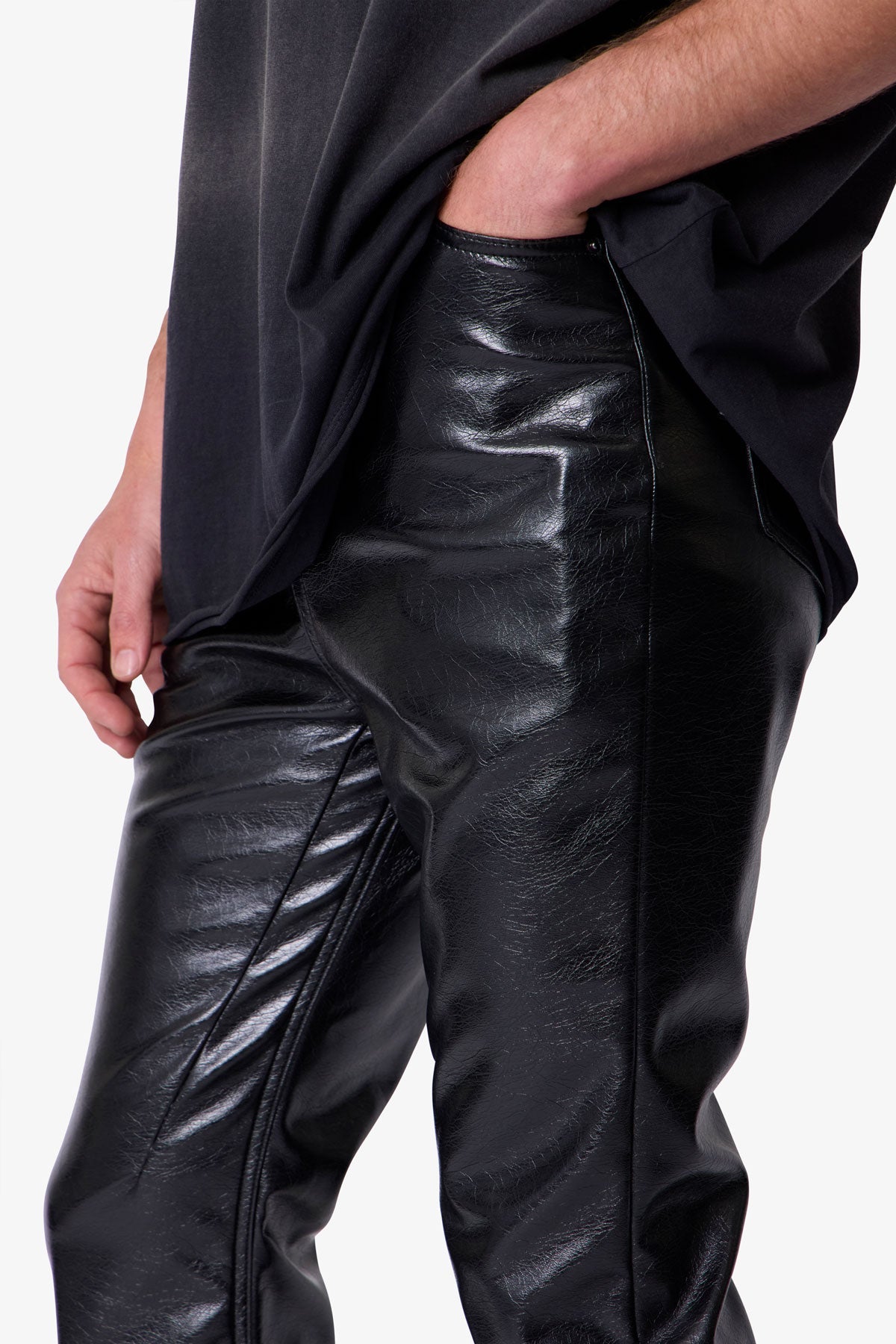 Super Stacked Leather Pants - Black
