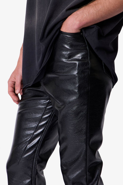 Super Stacked Leather Pants - Black