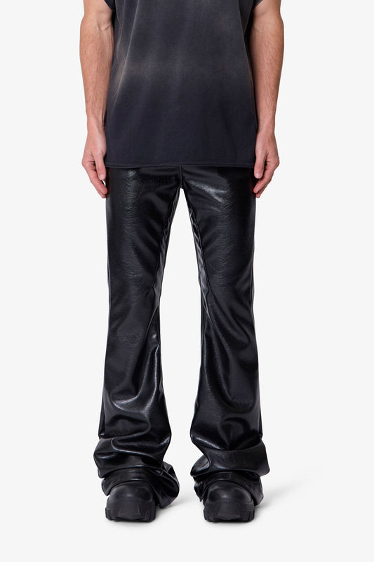 Super Stacked Leather Pants - Black