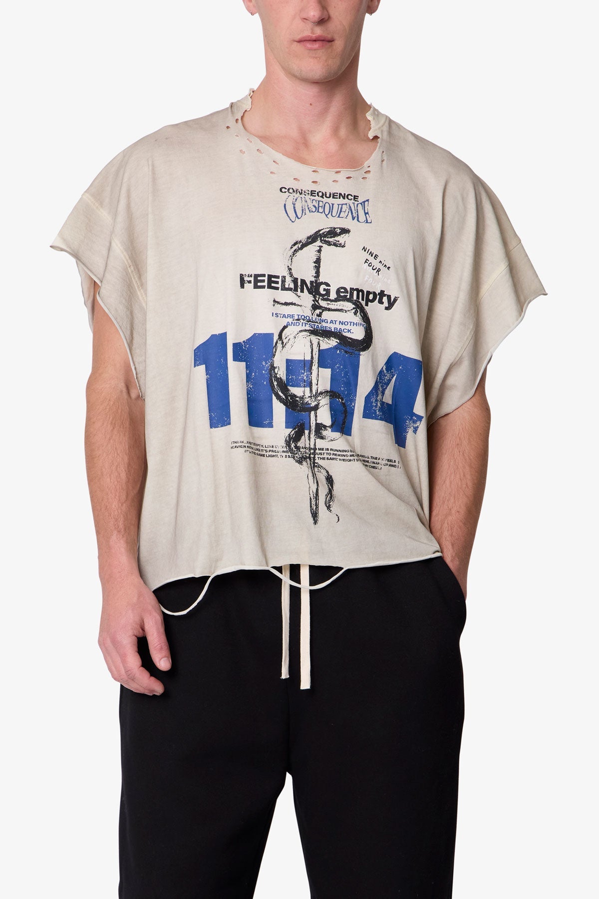 Tattered Cut Off Tee - Off White