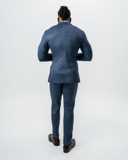 Athletic Fit Stretch Suit - Textured Navy Chalk Stripe