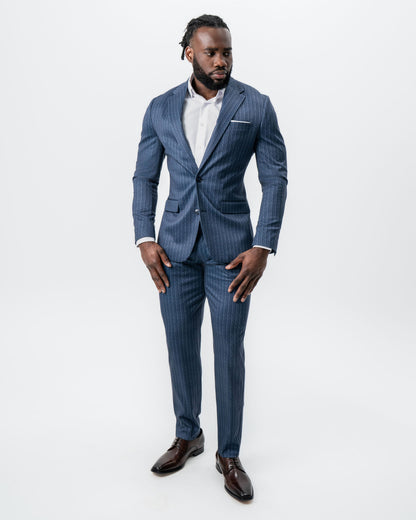 Athletic Fit Stretch Suit - Textured Navy Chalk Stripe
