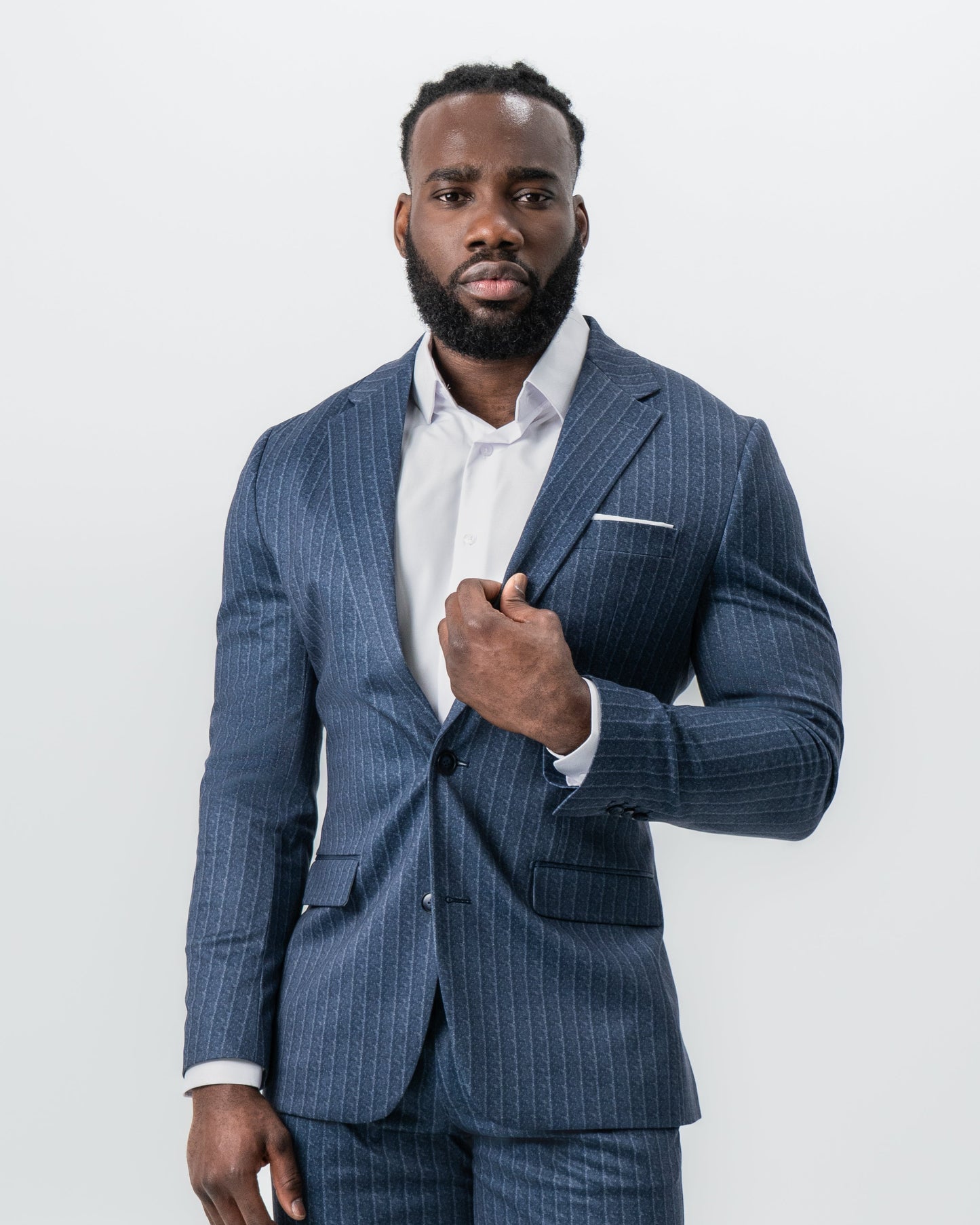 Athletic Fit Stretch Suit - Textured Navy Chalk Stripe