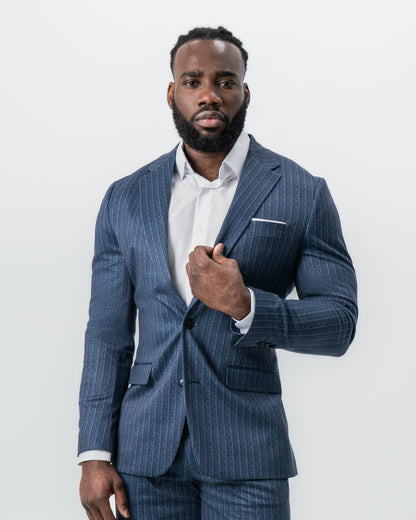 Athletic Fit Stretch Suit - Textured Navy Chalk Stripe