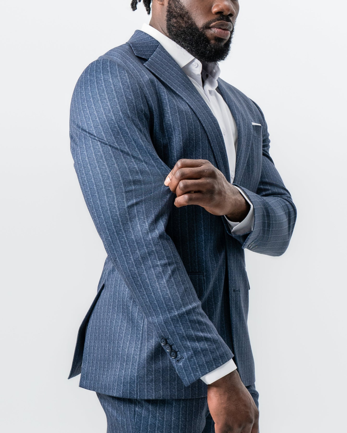 Athletic Fit Stretch Suit - Textured Navy Chalk Stripe